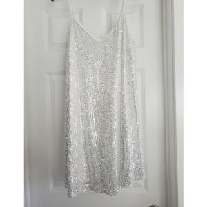 Andree Silver Sequin Slip Dress Size Large